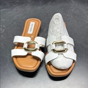White Slide Sandals with Gold Accent